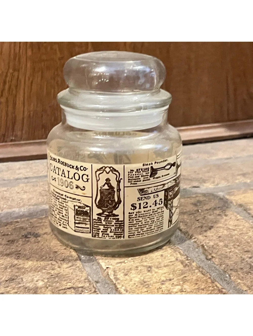 Vintage Glass Jar with 1906 Sears Catalog Print